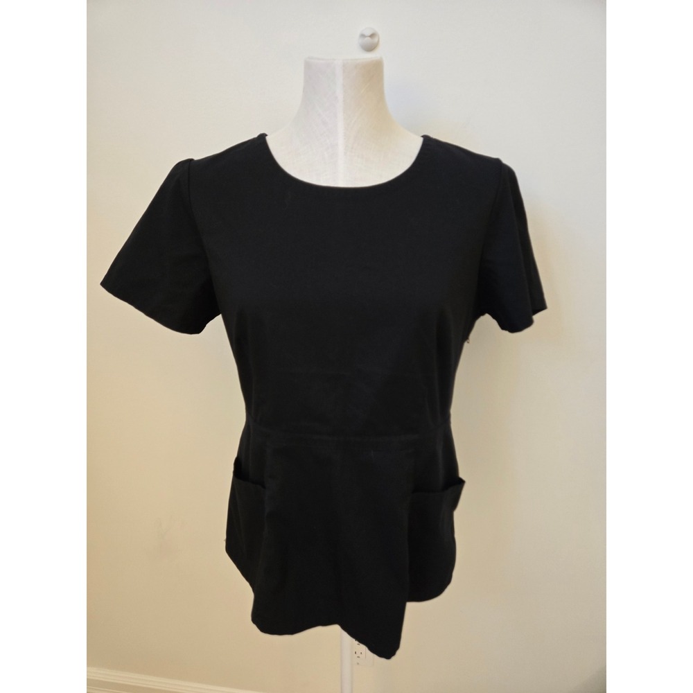 Jaanuu Black Scrub Top Medium Modern Zip Side‎ Medical Nursing Uniform